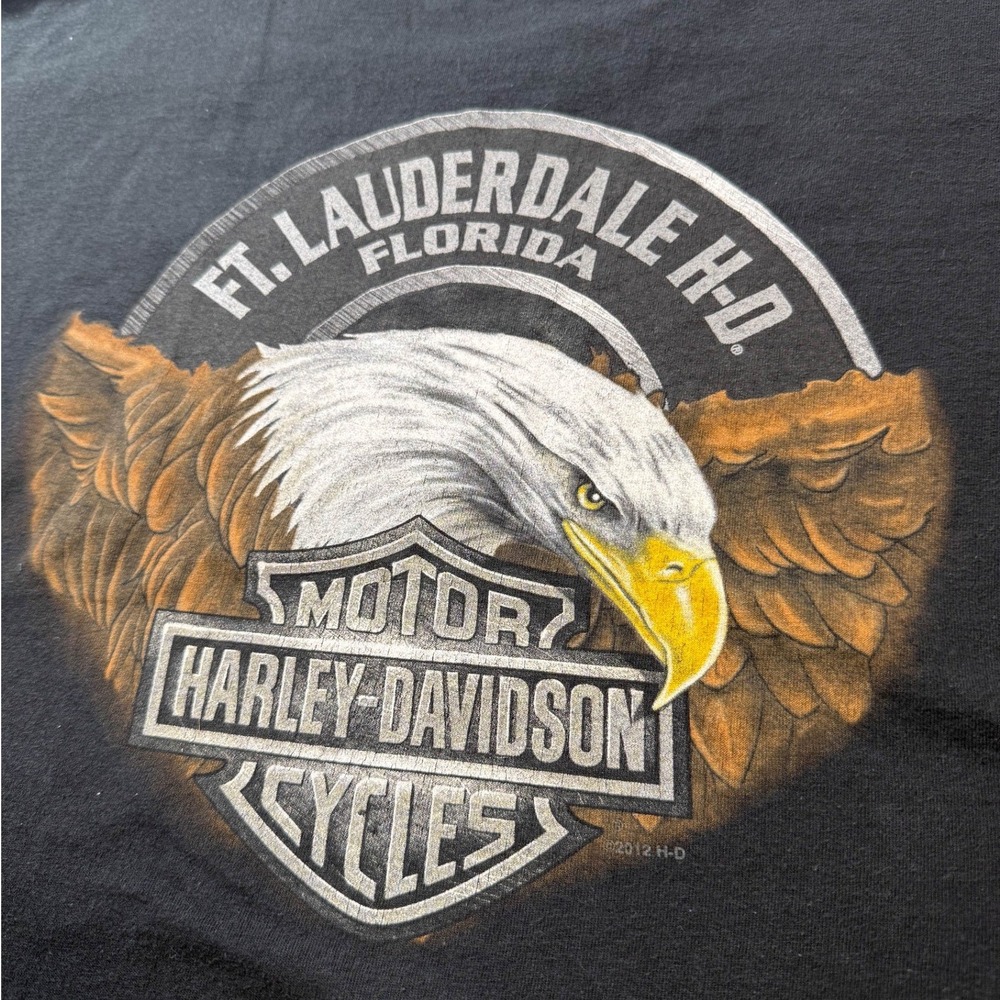 Harley Davidson Ft Lauderdale Florida Eagle Tee Black Mens L 2012 Cropped